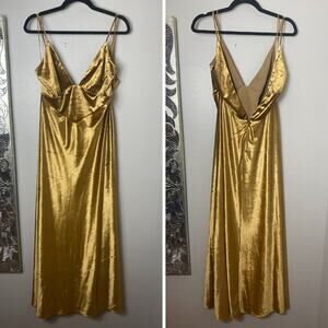 BARDOT DRESS XL MAXI CAPRI SLIP LONG GOWN VELVET VELOUR GOLD MARIGOLD OPEN BACK2